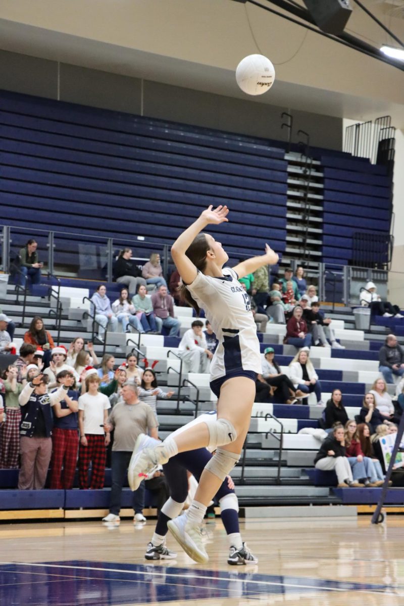 Senior setter Julia Martin prepares to serve the ball during the varsity volleyball against Woodinville.